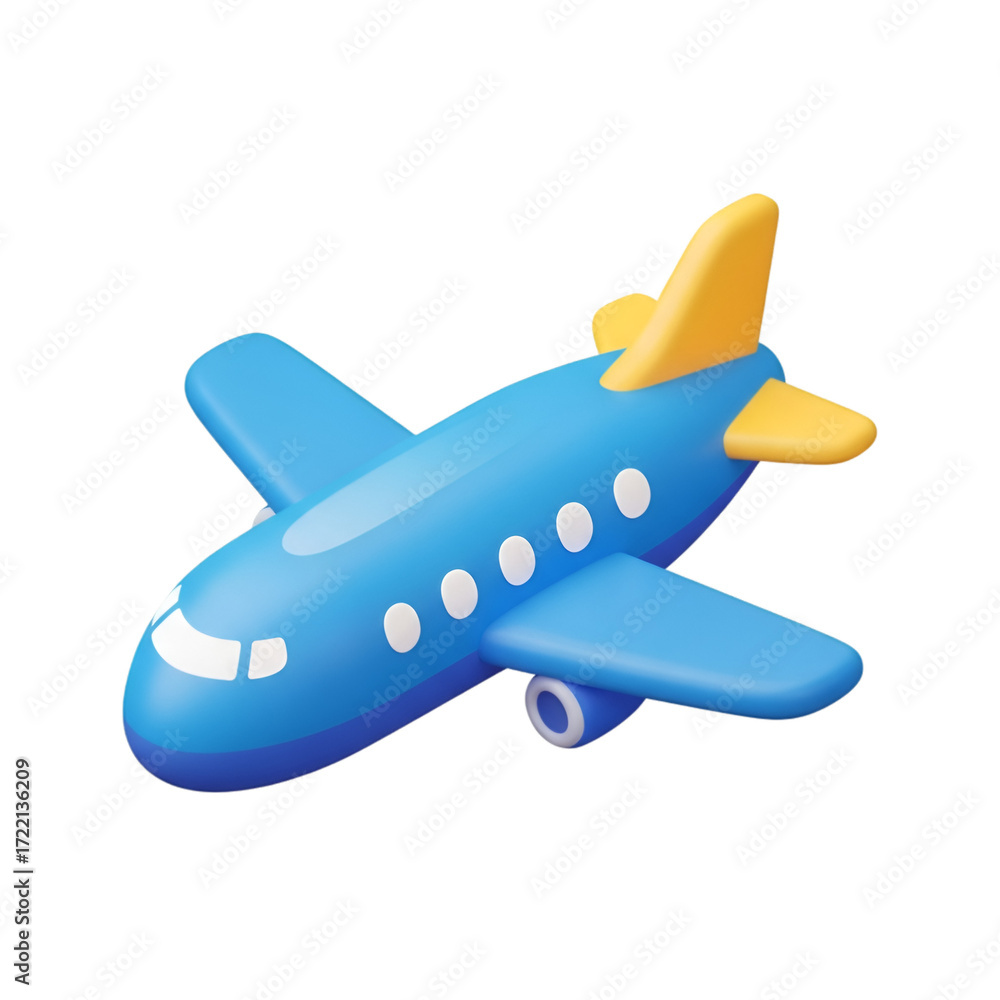 Fototapeta premium Cute cartoon airplane flying isolated on transparent background