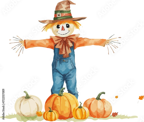 Wallpaper Mural Watercolor vector illustration of a scarecrow. Torontodigital.ca