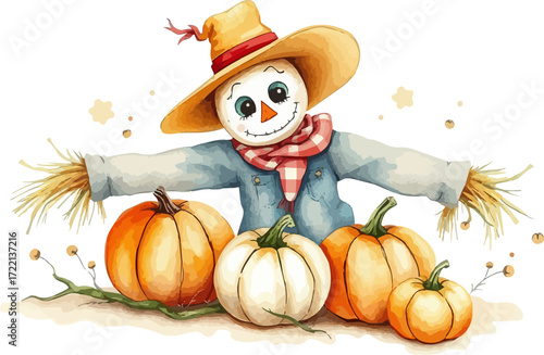 Wallpaper Mural Watercolor vector illustration of a scarecrow. Torontodigital.ca