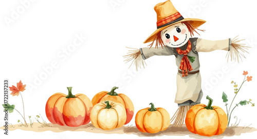 Wallpaper Mural Watercolor vector illustration of a scarecrow. Torontodigital.ca