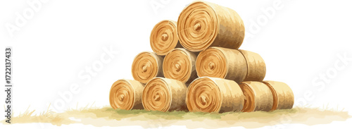 Watercolor vector illustration a haystack in a field.