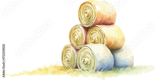 Watercolor vector illustration a haystack in a field.