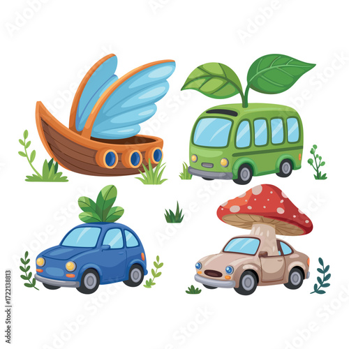 Whimsical eco friendly vehicles with natural elements