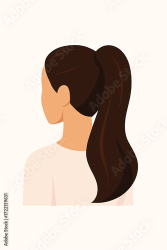 Hair salon concept vector, back view female with professional ponytail hairstyle