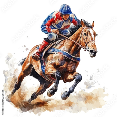 Mongolian Horse Racing, watercolor vector, isolated on a white background.