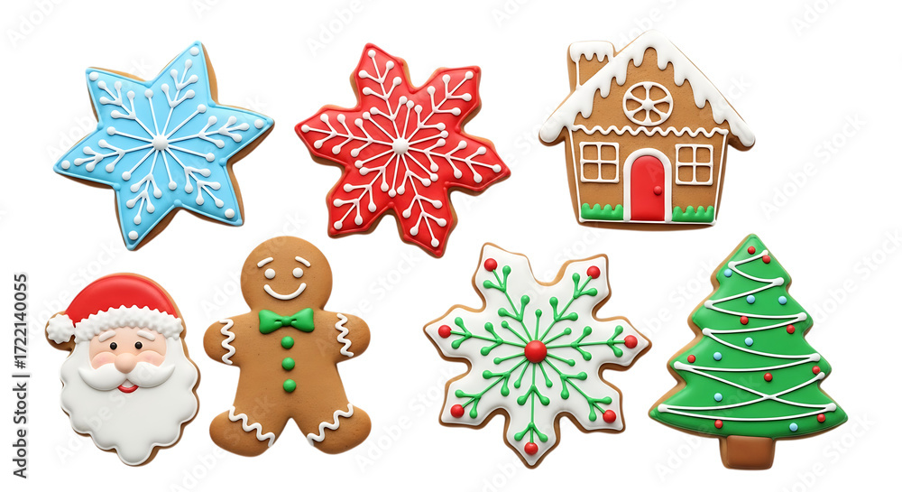 Fototapeta premium Delicious christmas gingerbread cookies isolated on transparent background for holiday celebration