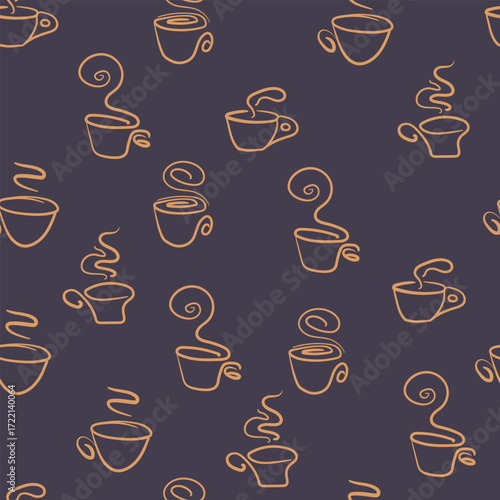 Abstract seamless pattern with color cups. Kitchen doodle background. Design for poster, fabric, textile.