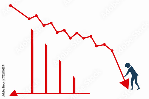 Business Decline Graph:  Falling Profits, Recession, Financial Crisis