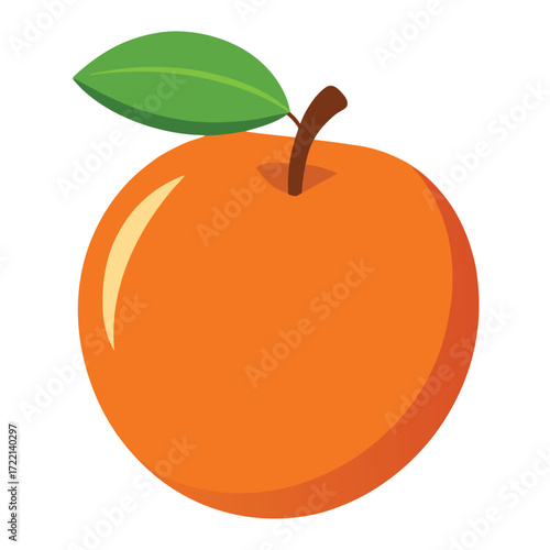 Illustration of a fresh orange fruit with green leaf healthy food vitamin c source nutrition diet