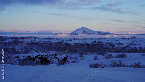 Mývatn Iceland winter sunset