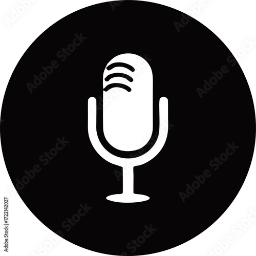 White Microphone Icon in Black Circle - Podcast, Voice Recording, Audio
