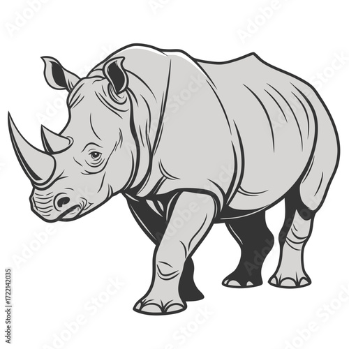 Powerful rhinoceros charging forward with determined gaze, a symbol of strength, resilience, and raw natural power ideal for branding, sports, or conservation themes.