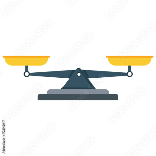 balance scale with two empty yellow pans, symbolizing justice, equality, and measurement.