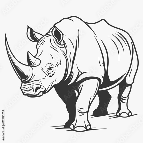 Powerful rhinoceros majestic creature with imposing horn, symbolizing strength and resilience, perfect for wildlife themes and conservation messaging