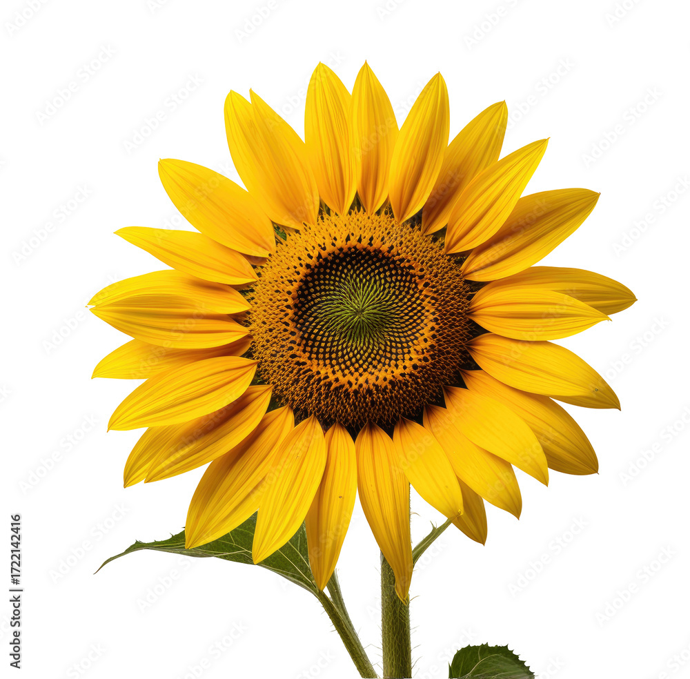 Naklejka premium Blooming sunflower, isolated, studio, black background, floral design