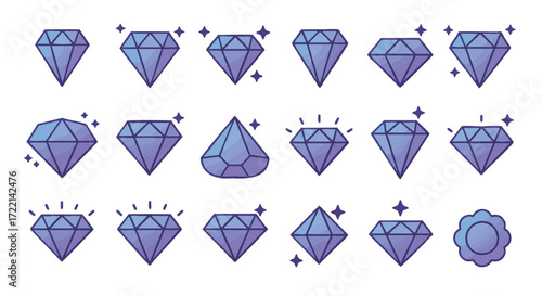 Diamond Gemstone Icons Set Sparkling Luxury and Elegance in Various Designs and Styles