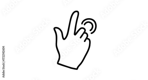 Minimalist vector line icon of a hand tapping, representing touch screen interaction, digital input, and user interface control for modern mobile and web applications