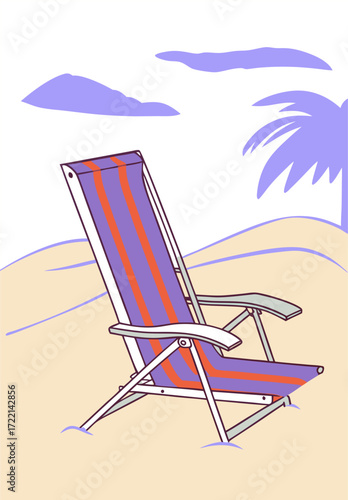 Beach Chair on Sandy Shore, Tropical Vacation Relaxation