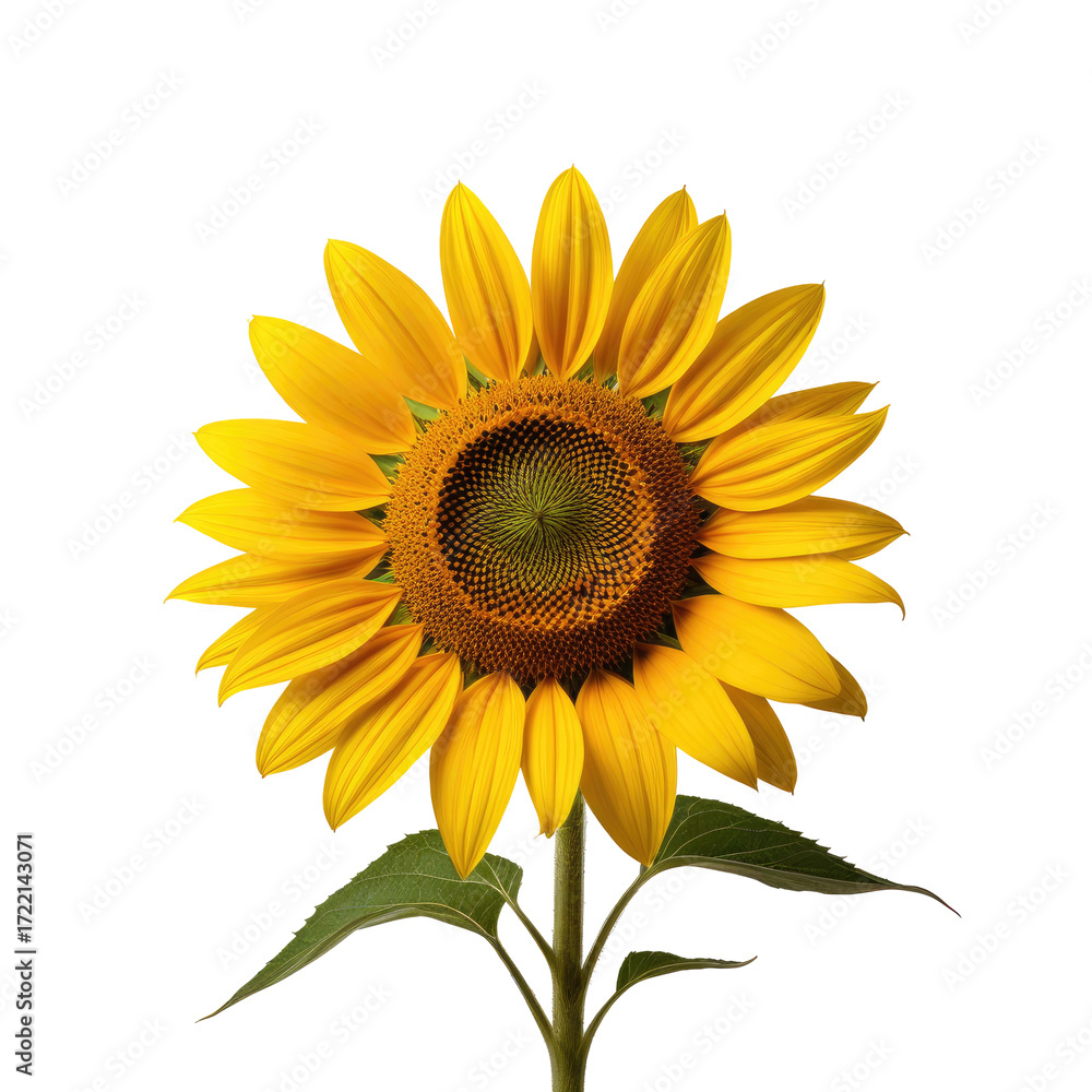 Fototapeta premium Isolated sunflower blooming, black background, studio shot, floral design