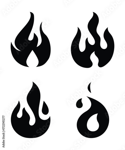 four black shape of burning fire are collected