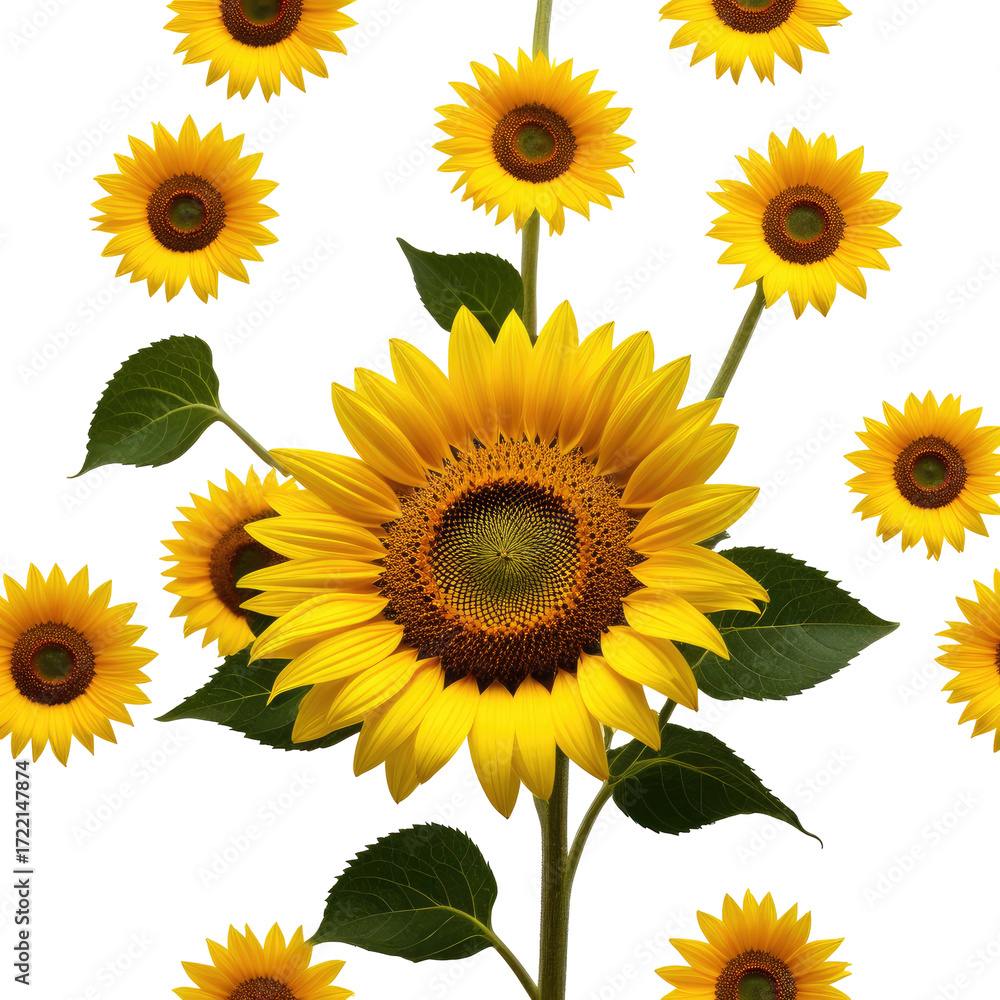 Fototapeta premium Sunflower bouquet, floral design, black background, summer