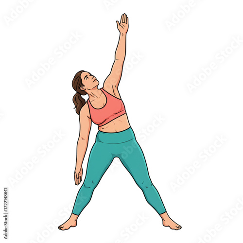 Graceful curvy woman practicing balance and alignment in a Triangle Pose