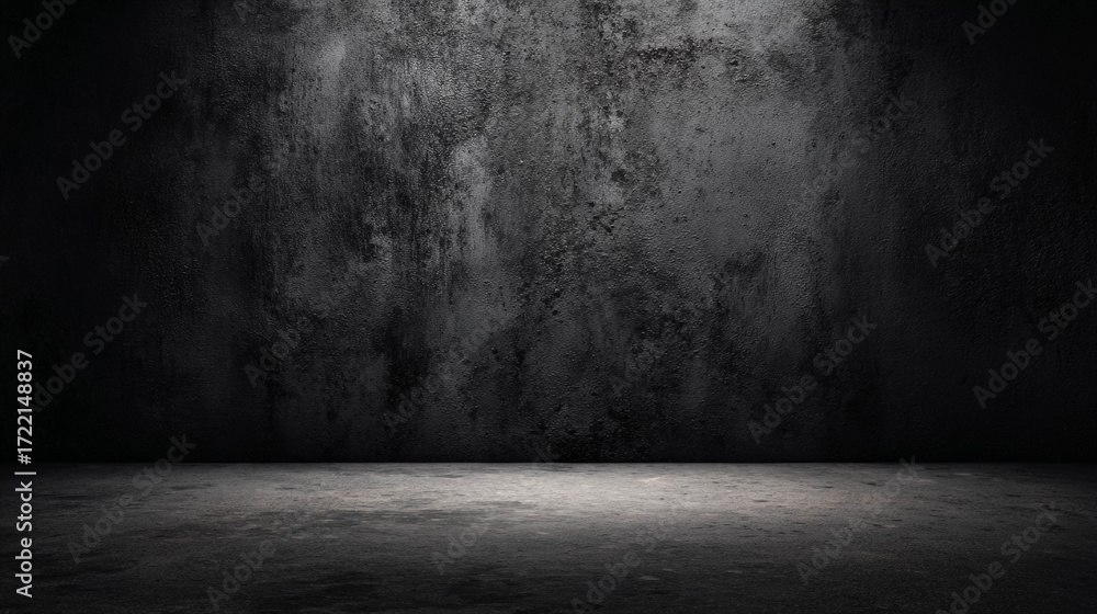 Fototapeta premium Textured dark wall creates a dramatic backdrop with illuminated floor space, ideal for artistic displays and creative projects