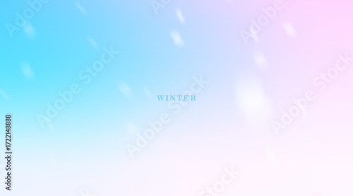 Winter gradient background. Blue pink gradation color sky bg. Abstract winter blur backdrop with cloud and snow. Vector mesh illustration