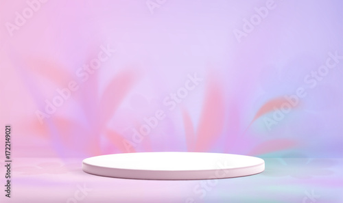 Autumn background. Shadow leaves wall table and podium. Season studio room for product presentation. 3d scene mockup, template, bg. Vector mesh illustration