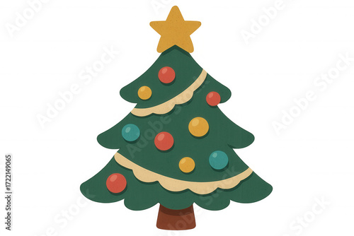Wallpaper Mural Christmas tree illustration with a festive star topper and colorful ornaments, cut from paper, transparent background Torontodigital.ca