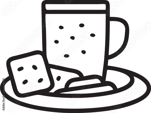 Minimalist illustration of coffee cup and cookies on saucer icon