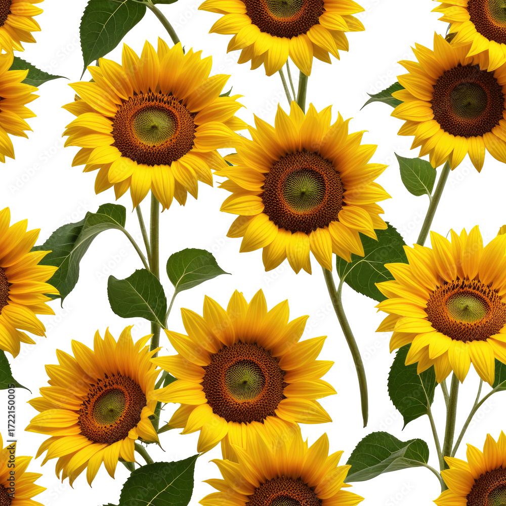 Obraz premium Vibrant sunflowers, seamless pattern, dark background, textile design