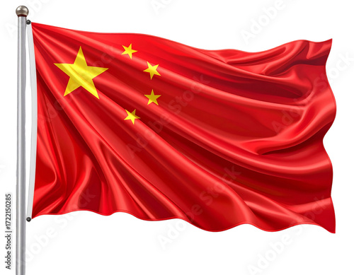Realistic Chinese Flag Waving in the Wind, Transparent PNG
