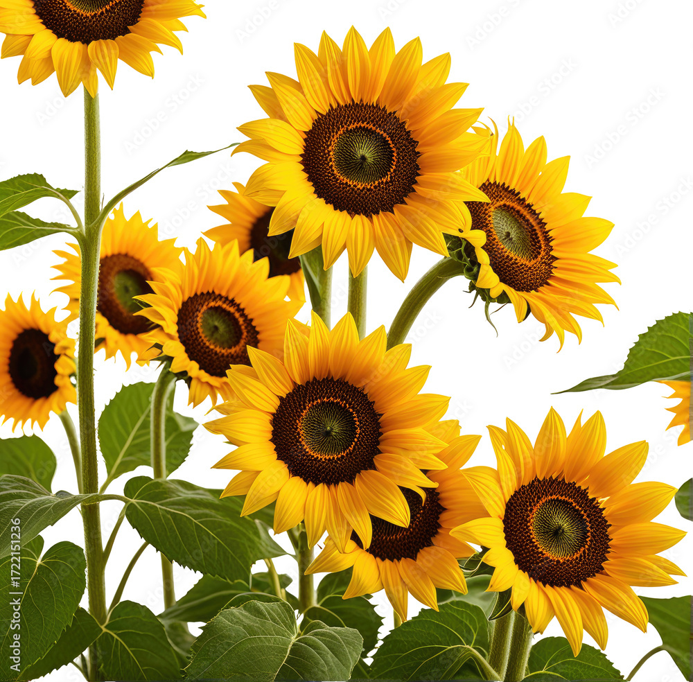 Obraz premium Vibrant Sunflowers Blooming, Close-up, Isolated, Summer