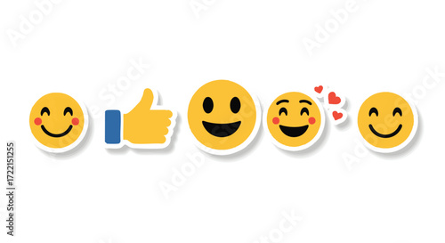 A Variety of Smiley Face Emoji Icons Positive Reactions and Expressions