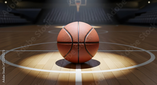  Close-up of a basketball on a hardwood court