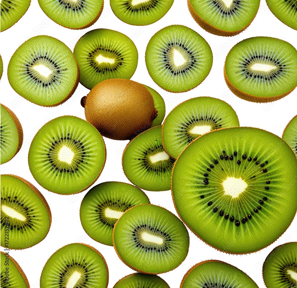 Fototapeta premium Kiwi fruit slices, pattern, background, food, design