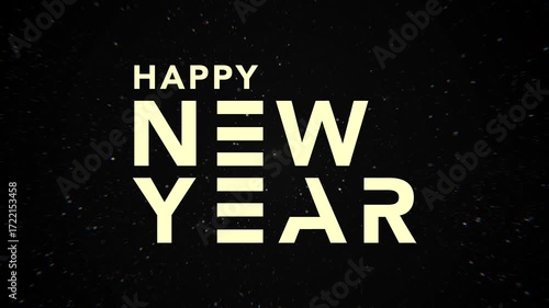 Modern Happy New Year Typography Design with Futuristic Bold Text Style on Dark Starry Background
