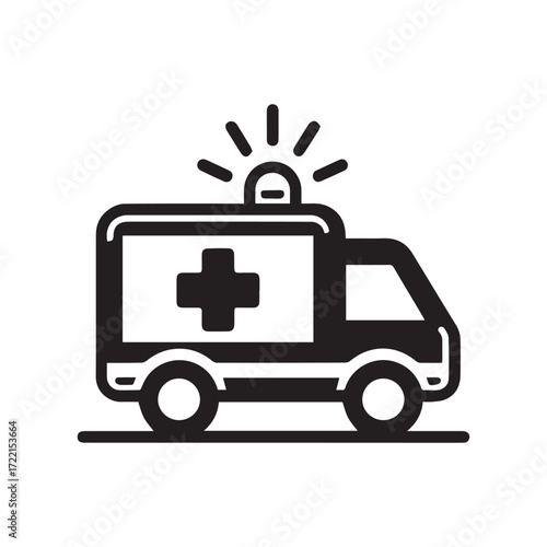 Flat Minimal Ambulance Icon – Emergency Medical Vector