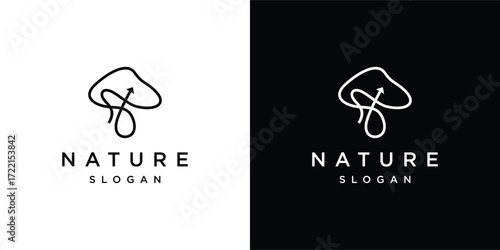 Natural mushroom logo design made with lines. Simple modern mushroom symbol logo