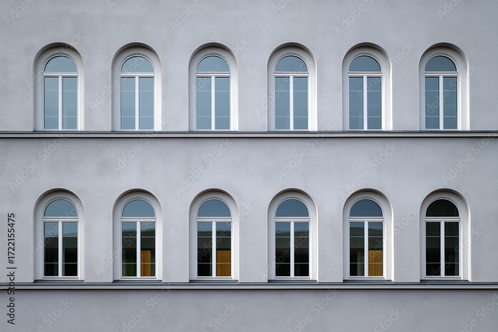 Obraz premium Architectural beauty of arched windows on modern building exterior
