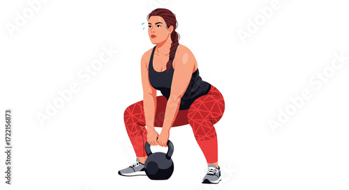 Strong curvy woman building power with an intense kettlebell workout