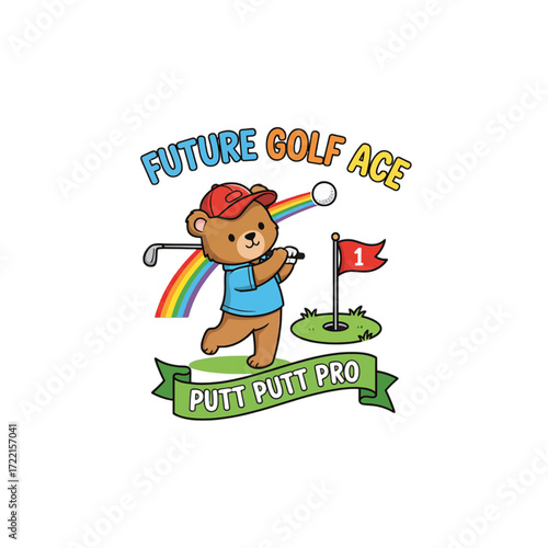 Future golf ace putt putt pro cute teddy bear playing golf cartoon for kids apparel, nursery decor, prints, cards, posters