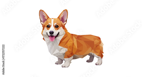 A delightful low poly corgi, showcasing its adorable features and playful personality in a modern, geometric style