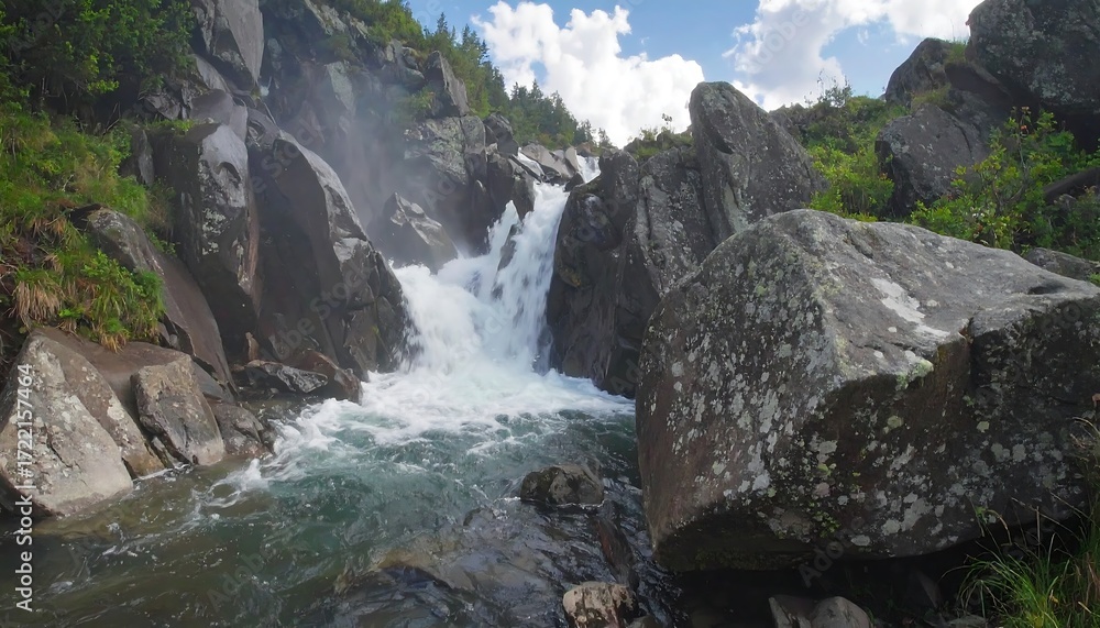 Obraz premium Mountain waterfall cascading down rocks (1)