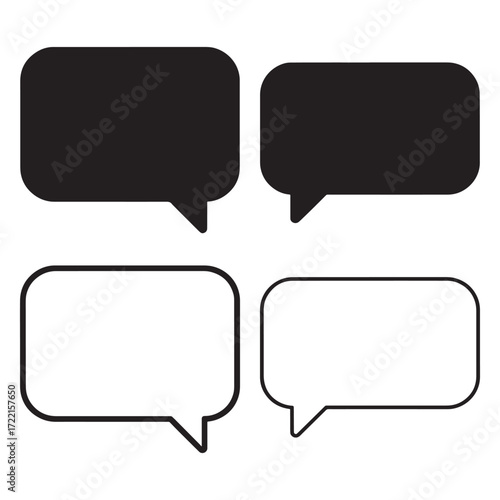 Chat message icon set silhouette outline vector