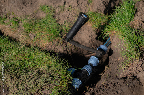 The complete installation of an irrigation system in a garden to enhance plant growth