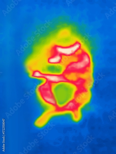 A man who has absorbed a lot of information and is bloated. Image from thermal imager device.
