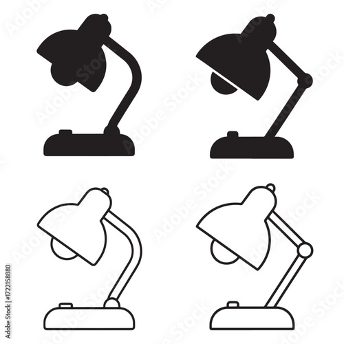 Desk lamp icon set silhouette outline vector design
