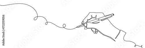Continuous one line pen hand pencil write one art icon book journal sketch. Sign line pen hand vector signature letter notebook person background contract document single legal white school paper